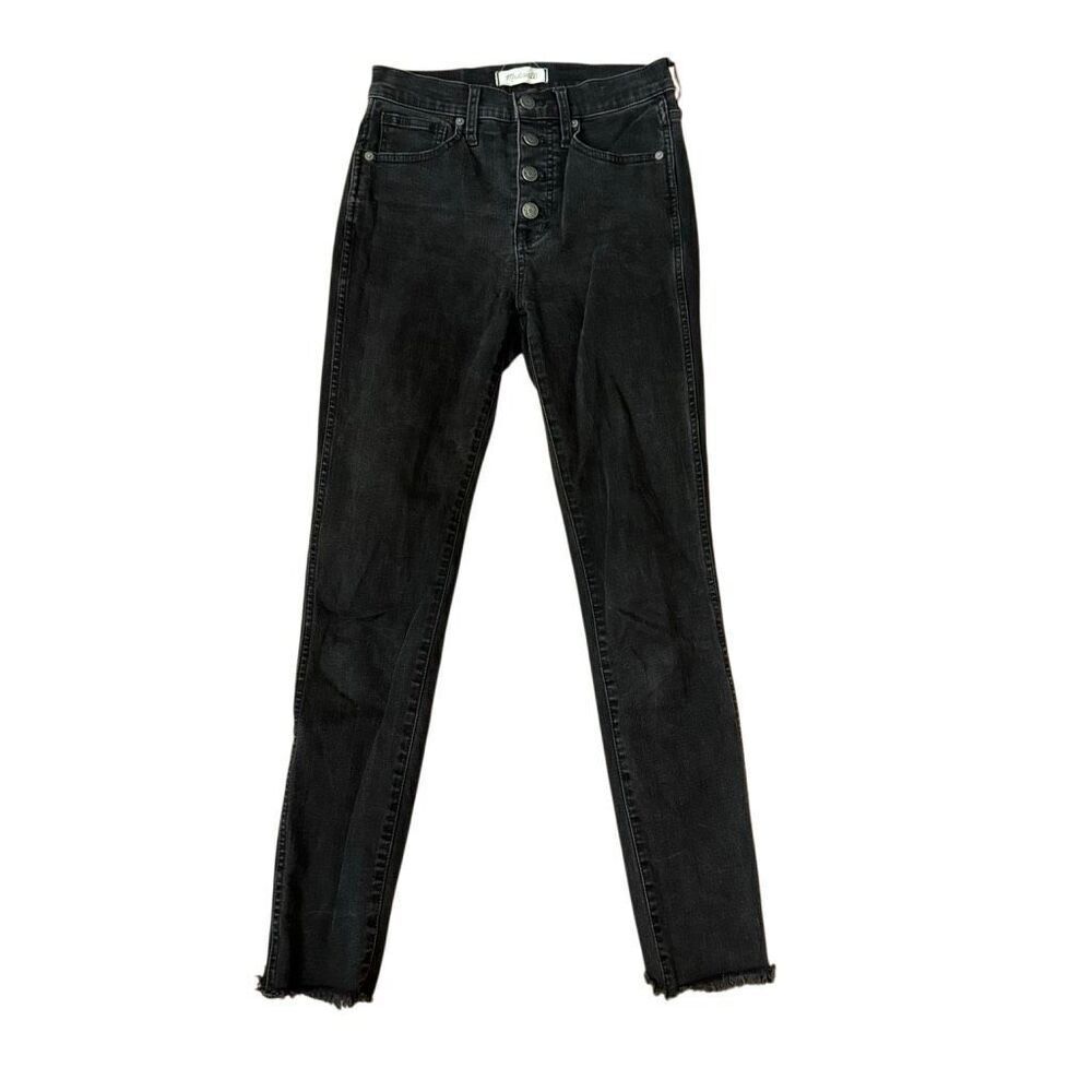 Madewell 10” High Rise Skinny Jeans Button Fly Black Raw Hem Size 25